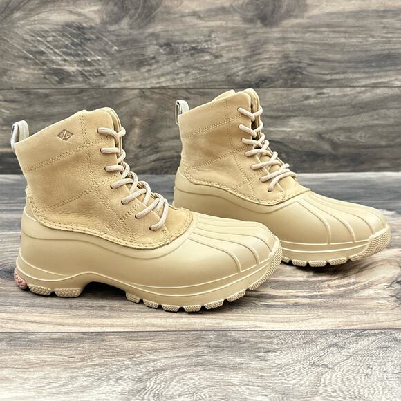 NWOB Sperry Duck Float Ankle Lace Rain Boots Tan 7 Waterproof - Picture 4 of 10